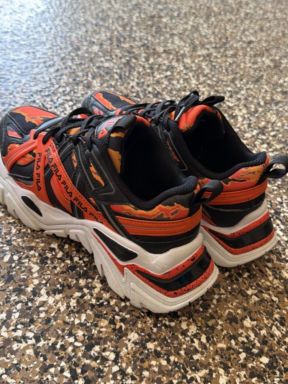 Fila Black & Orange Flame-Accent Athletic Sneakers